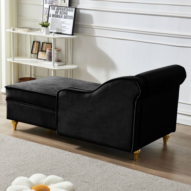 Roomfitters Modern Chaise Lounge, Indoor Daybed with Gold Metal Legs & Bolster Pillow for Bedroom Living Room, Black