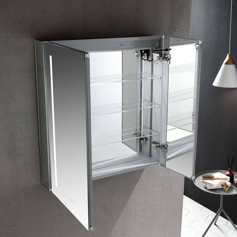 LED-lit Medicine Cabinet with Mirrors, Defogger, and USB Outlets