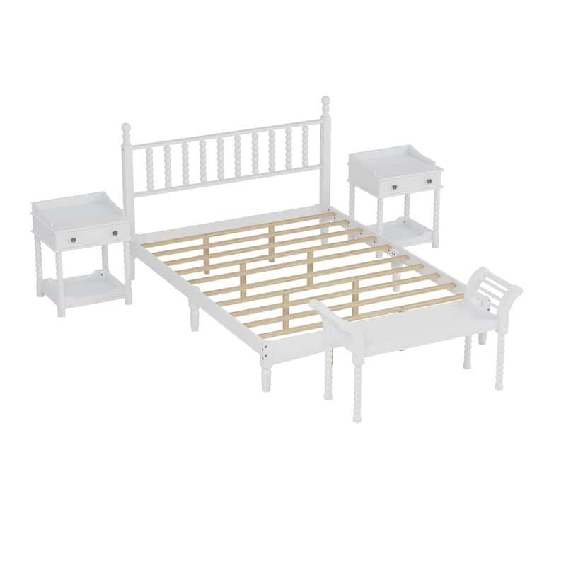 Retro Style Wooden Platform Bed Set