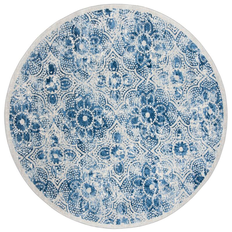 Martha Stewart by SAFAVIEH Faigel Traditional Rug - 8' Round - Cream/Blue