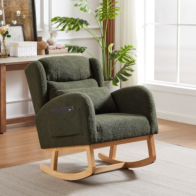 Modern Accent High Backrest Living Room Lounge Arm Rocking Chair, Two Side Pocket