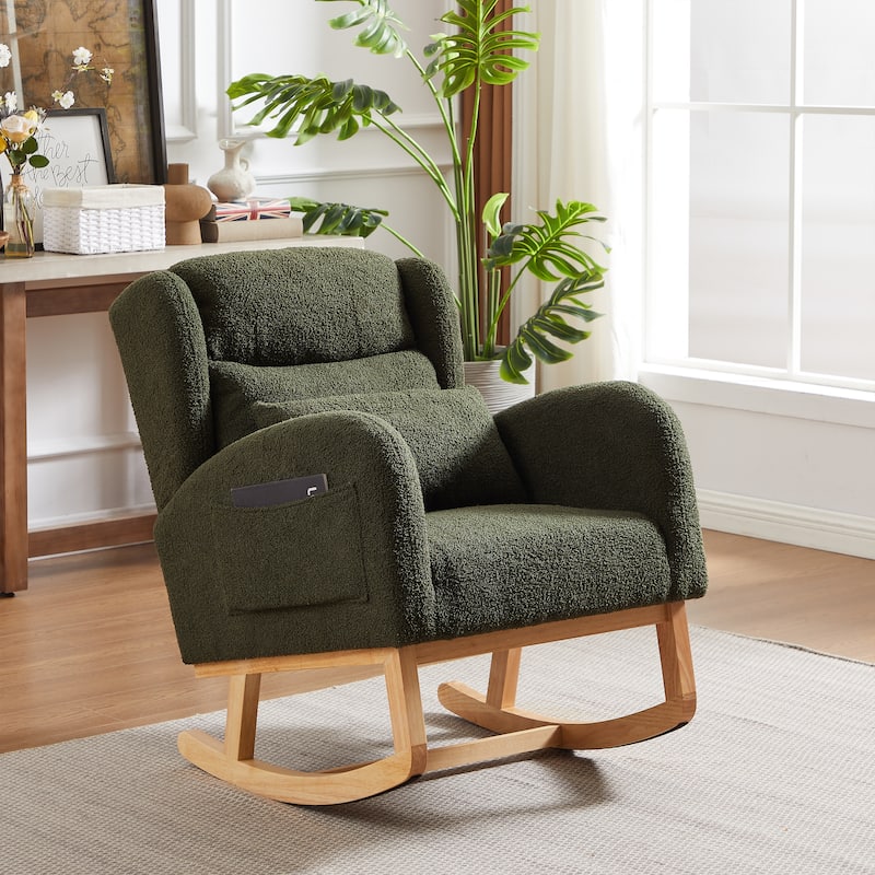 Rocking Chair with Thickened Rubber Wood Base