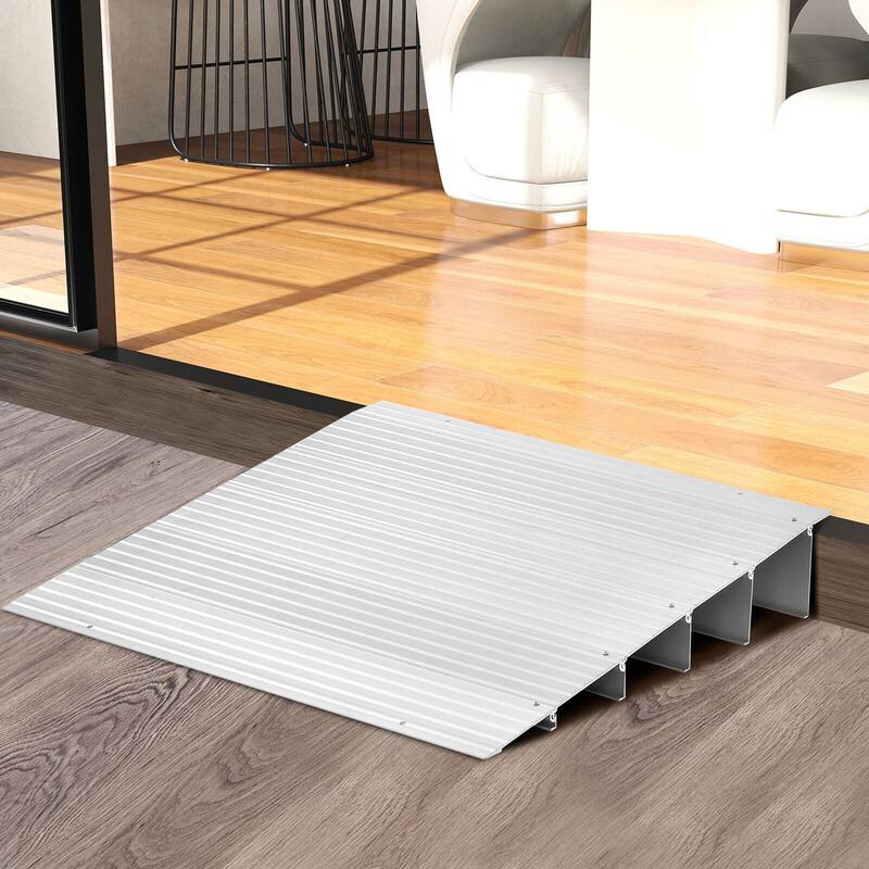Entry Plate Ramp Gymax 5'' Door Threshold Ramp Aluminum Adjustable Rise Entry Ramp for ...
