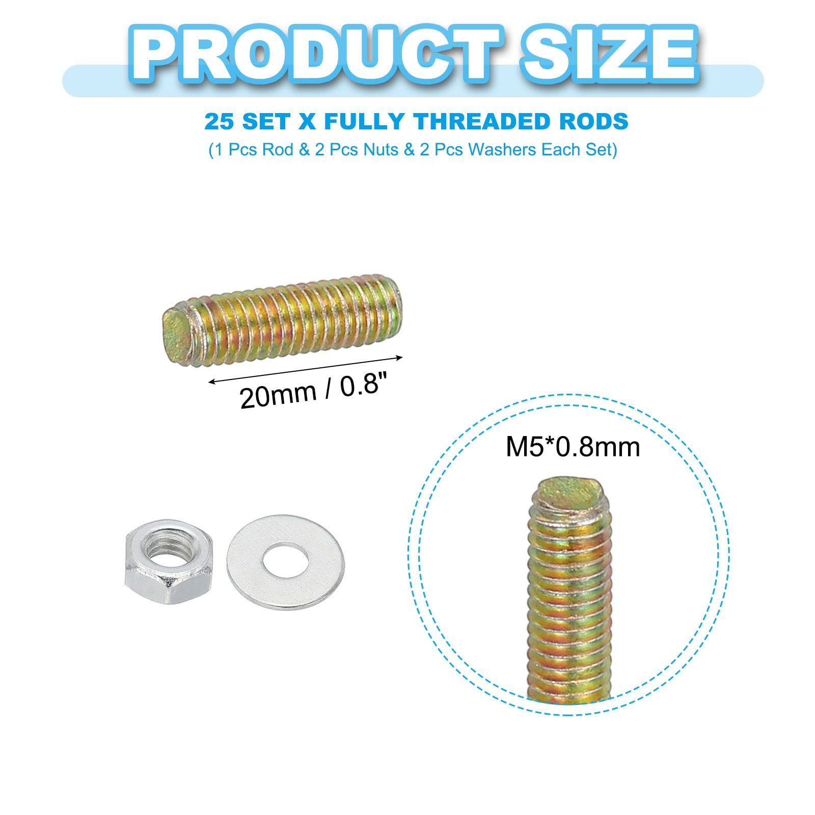 Carbon Steel Fully Threaded Rods, Threads Rod Bar Studs with Nuts and Washers for Furniture Mounting Machinery Manufacturing