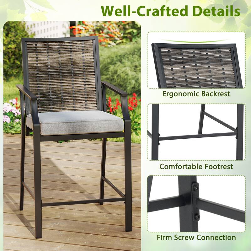 Gymax Patio Bar Stools Set of 2 w/ Armrest Fabric Seat & Heavy-Duty