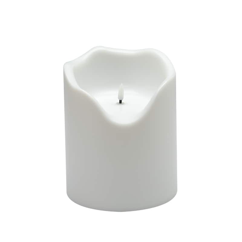 Small LED Lighted Melted Flameless Pillar Candle - 7.75" - White