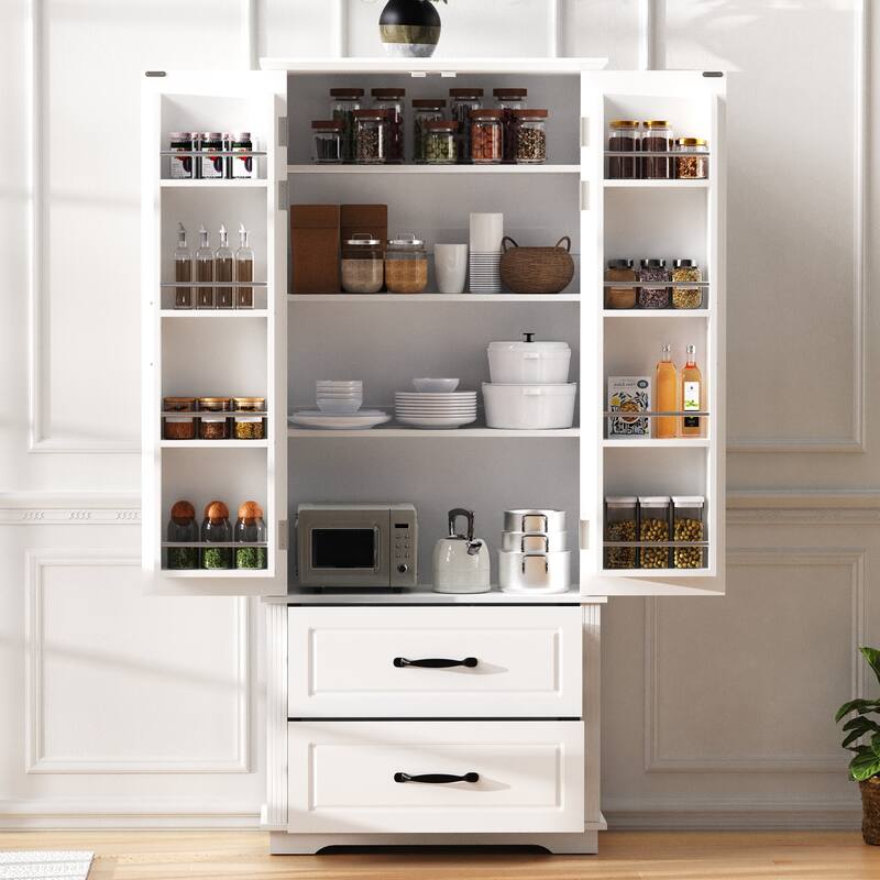 71" Farmhouse Kitchen Pantry Cabinet with 2 Large Drawers