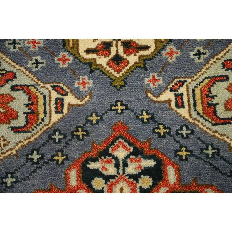Hand Knotted Oriental 100% Wool Carpet Traditional Geometric Greys & Charcoal Kazak Runner Rug - 9' 9'' X 2' 7''
