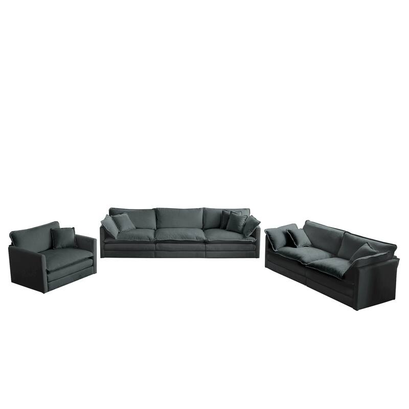 Modern 3 Piece Set Extra Deep Seat Sectional Sofa Set with Chenille Upholstery and Thick Cushions for Living Room and Guest Room