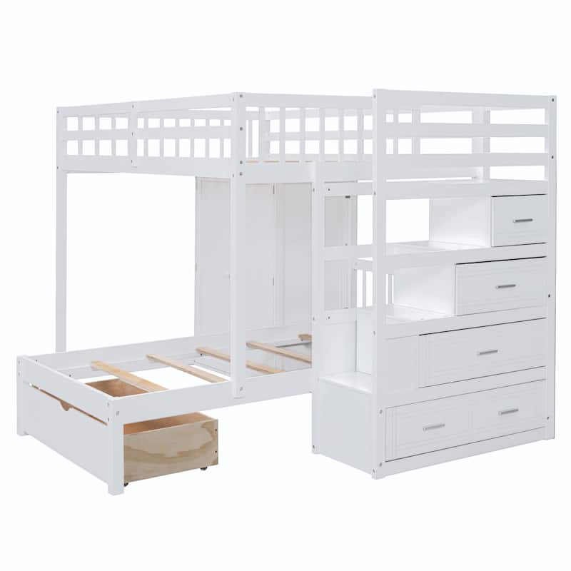 Full Over Twin Bunk Bed with Wardrobe and Drawers