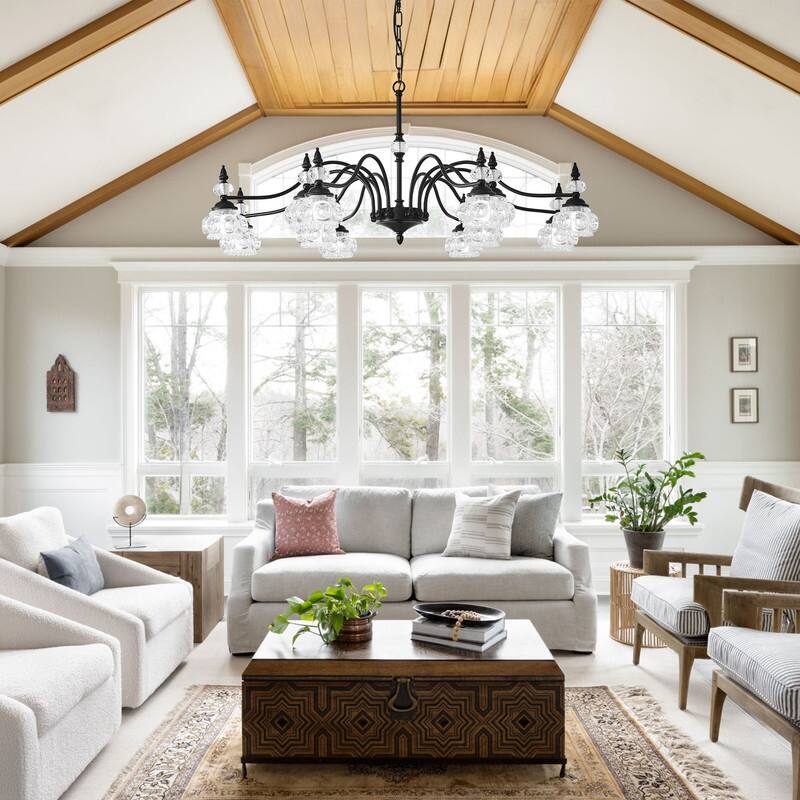 Modern Crystal Chandelier with Crystal Glass Shade Black Farmhouse Chandelier for Kitchen Island