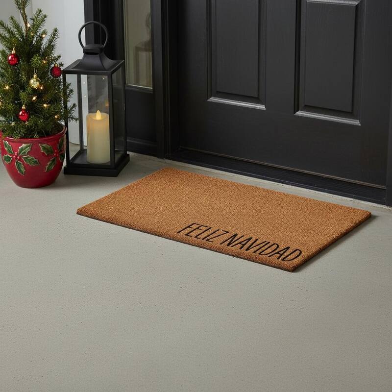 HomeRoots 24" X 36" Brown Christmas Feliz Navidad Outdoor Coir Door Mat - 24.00' X '36.00 - 24.00' X '36.00