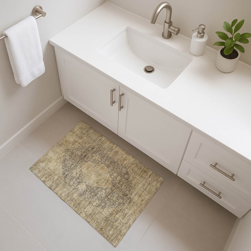 Premium Washable Super Soft Vintage Traditional Mayfield Rug - Brown - 1'8" x 2'6"