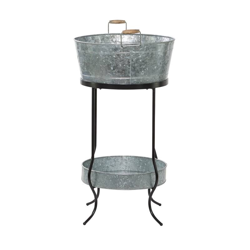 Gray Metal 6 Bottle Ice Bucket with Lower Shelf - 19 x 19 x 34Round