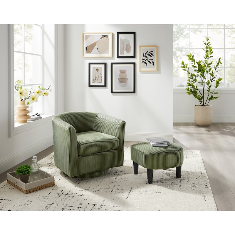 Swivel Accent Chair 360° Comfy Recliner Corduroy Arm Chair Single Sofa with Ottoman for Living Room Bedroom