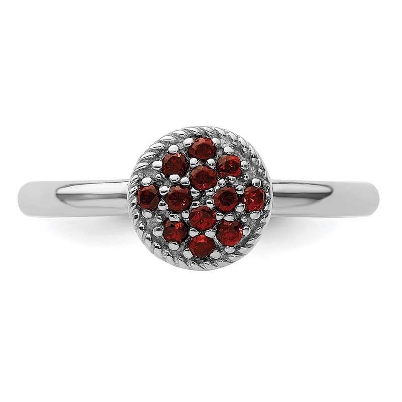Curata 925 Sterling Silver Polished Prong set Stackable Expressions Garnet Rhodium Ring