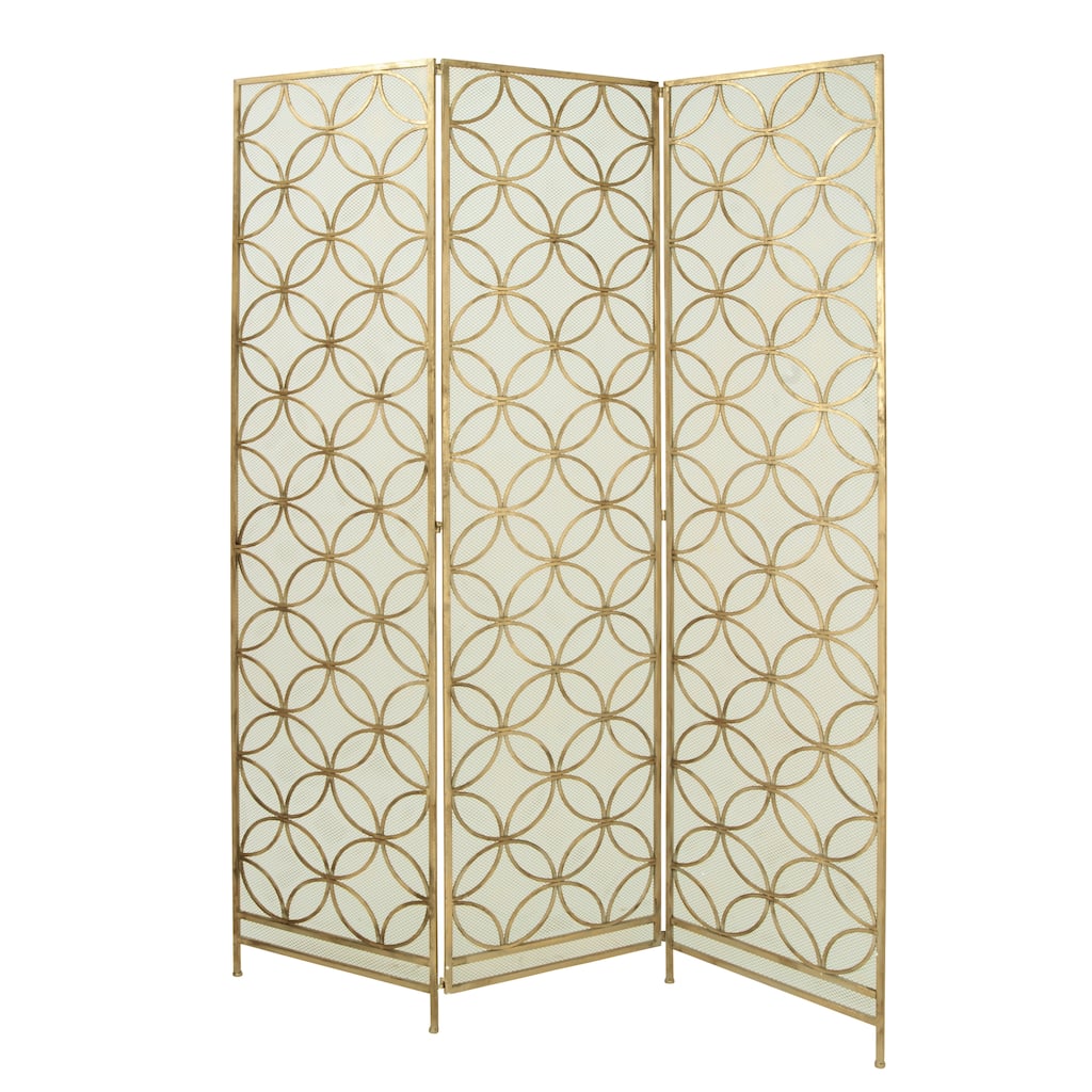 Metal Geometric Hinged Foldable Partition 3 Panel Partition Room Divider Screen - Brass - Roche River Decor
