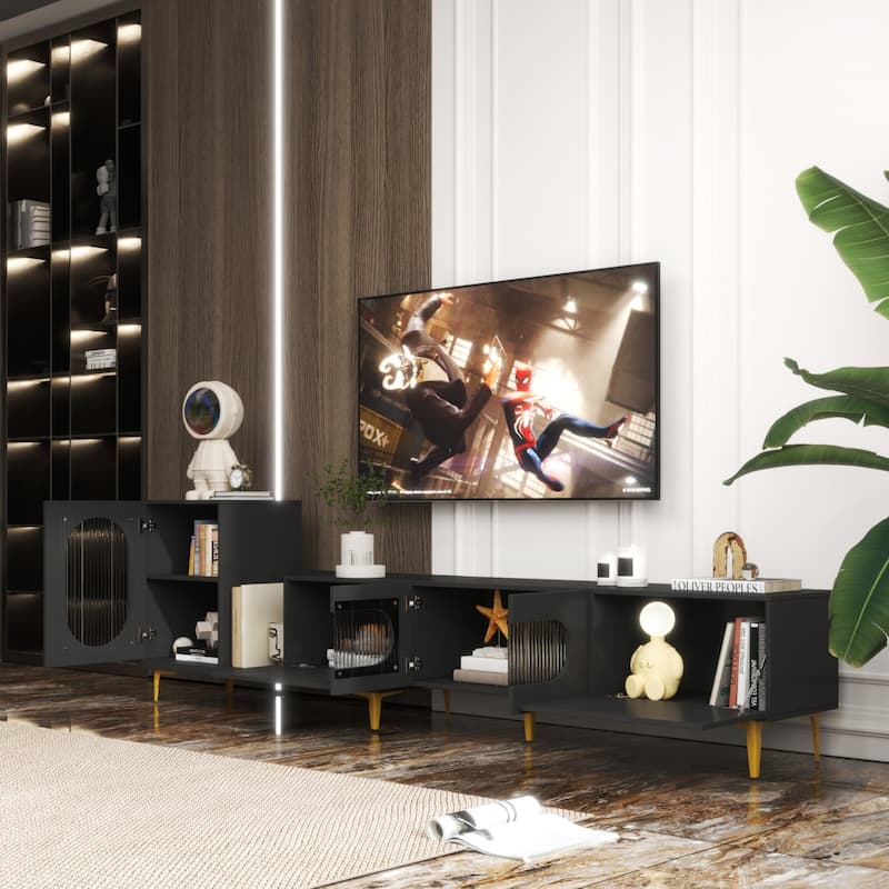 Homary Wood Rectangle Extendable TV Stand Media TV Console with Storage Space