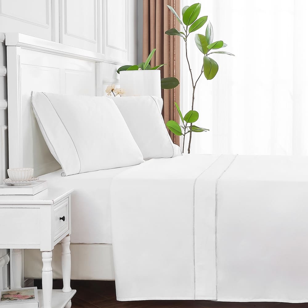 Home Sweet Home Collection 600TC Cotton Stripes Embroidery Edges Sheet Set & Pillowcases