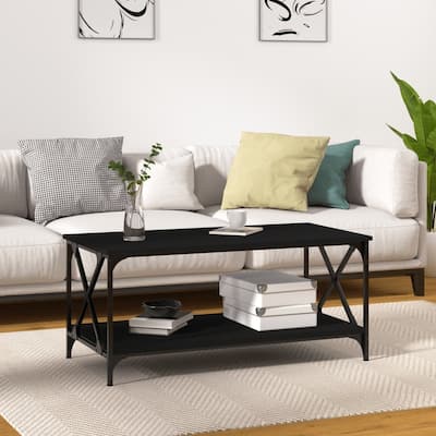 vidaXL Coffee Table Accent Side Table for Living Room Engineered Wood and Iron - 39.4" x 19.7" x 17.7" (L x W x H)