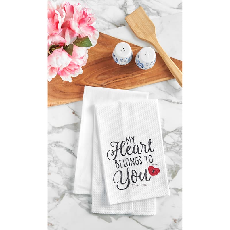 Heart Belongs To You Valentine's Day Embroidered Waffle Weave Kitchen Towel