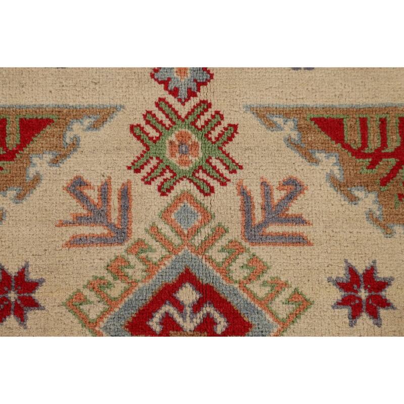 Oriental / Geometric Kazak Area Rug Hand-Knotted Wool Carpet - 6'6" x 9'8"