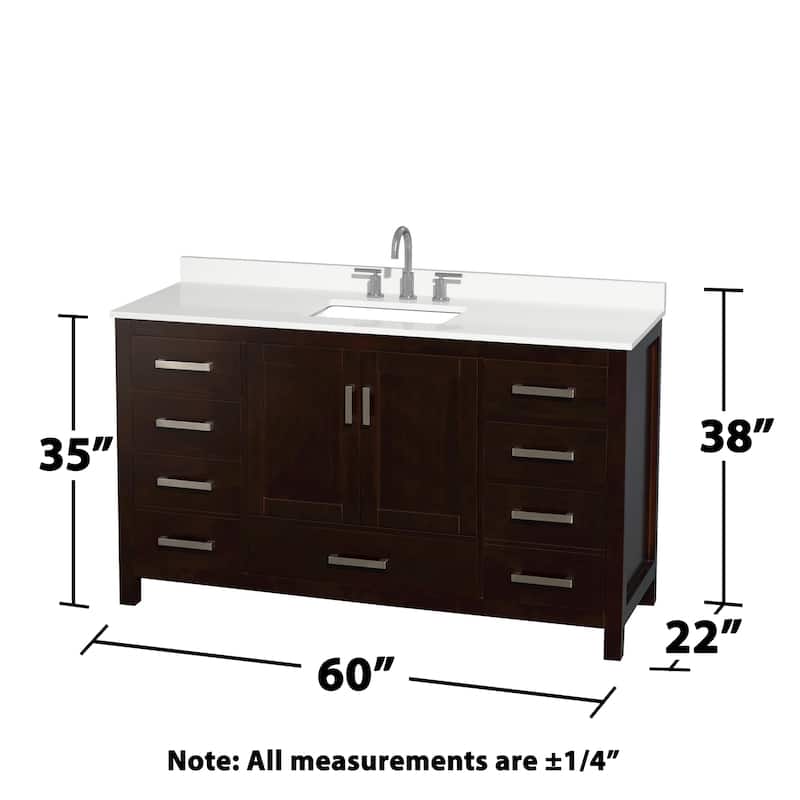 Sheffield 60-inch Single Vanity, 3 Hole Quartz Top, Med Cabinet