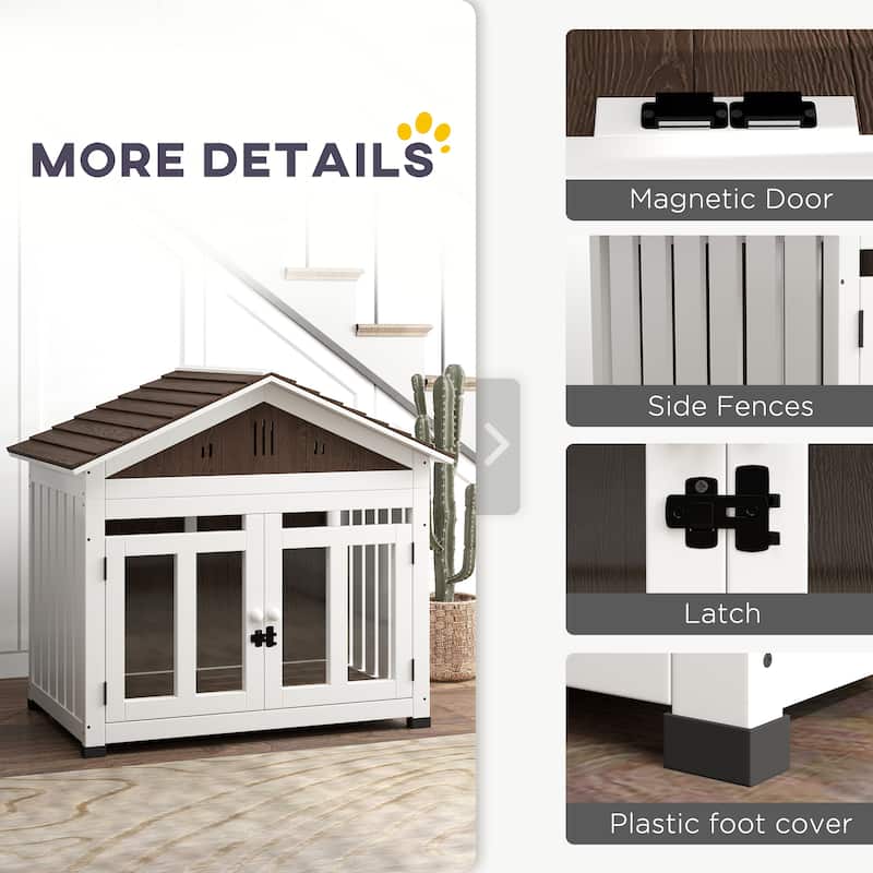 PawHut 40"L Dog House Outdoor Indoor, Wooden Dog Kennel for Small, Medium, Large Dogs, Puppy Shelter