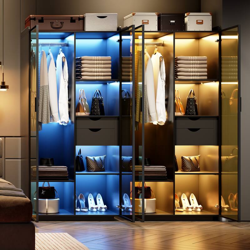 2-Door Wardrobe Armoire with LED Lights