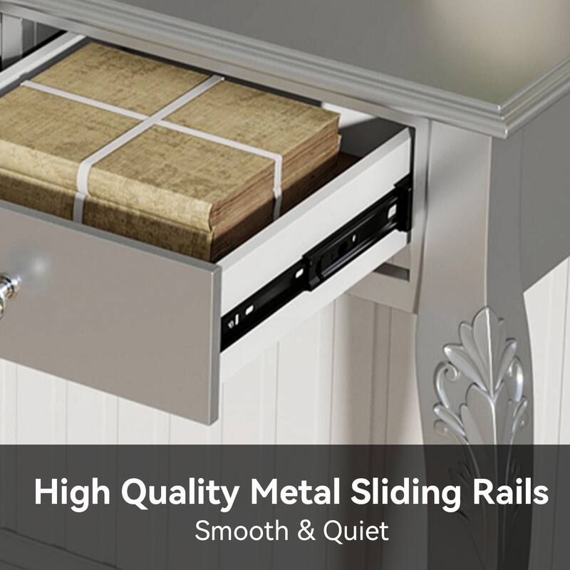 3-Drawer Makeup Vanity Table and Oval Mirror Set for Bedroom