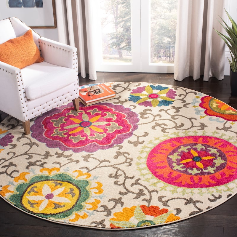 SAFAVIEH Monaco Bengul Boho Rug - 4' Round - Ivory/Multi