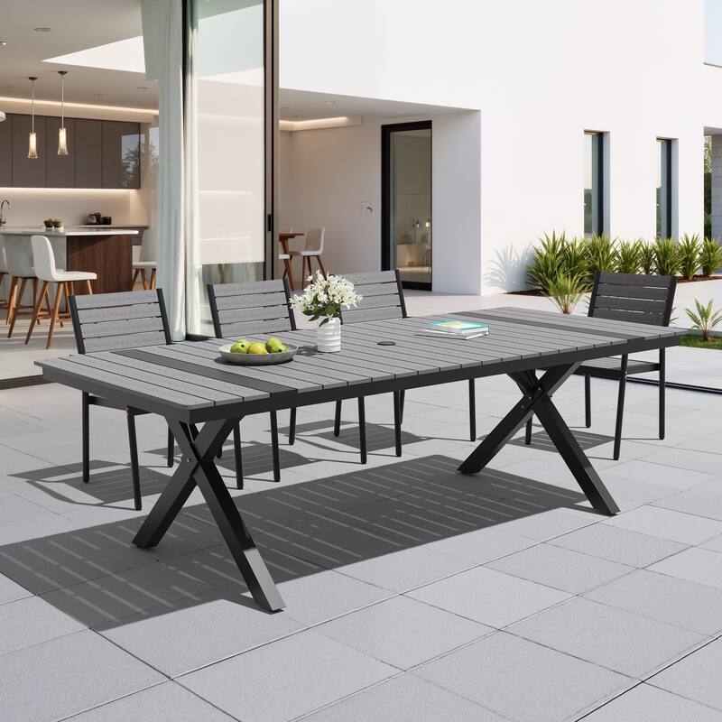 Outdoor Patio Aluminum Dining Rectangular Table with Umbrella Hole