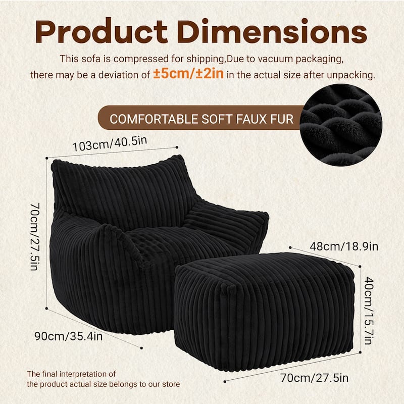 Suede Sofa Chair with Ottoman - 5-Zone Support & Compact Boxed Delivery