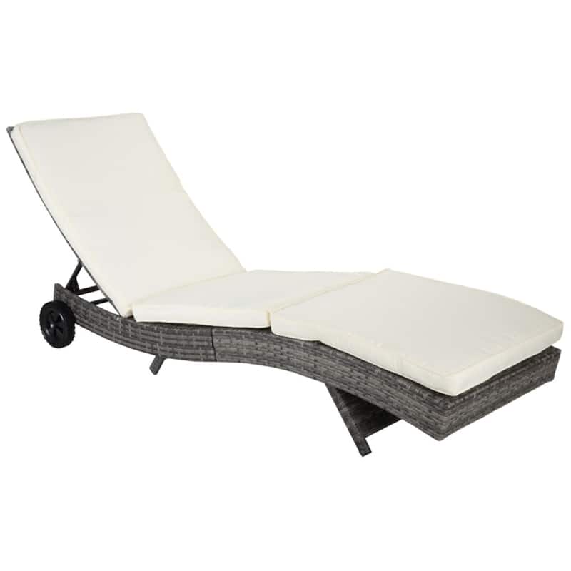 5-Position Hand-Woven PE Rattan Reclining Lounger Chair with Cushioned Seat and Steel Frame - 81.5" W x 27.5" D x 27.5" H