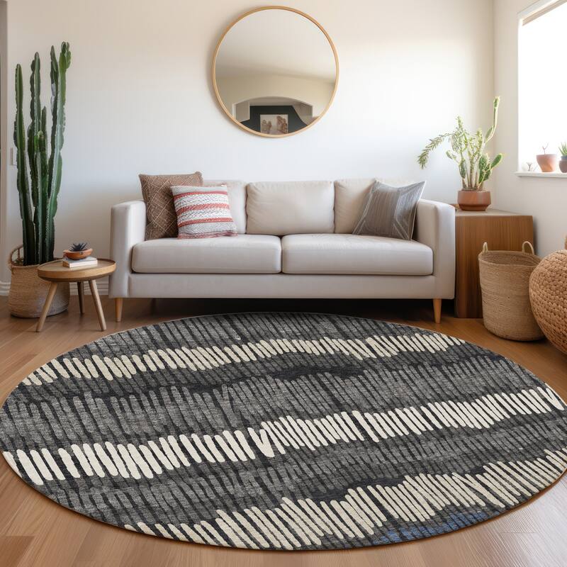 Premium Washable Super Soft Modern Sketches Mayfield Rug - Charcoal - 8' x 8'