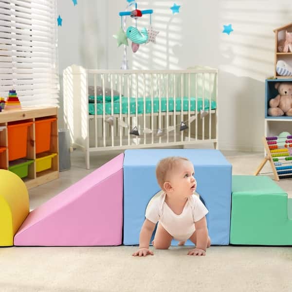 slide 2 of 6, Toddler Foam Climbing Blocks - 4PCS Soft Indoor Play Set, Anti-Slip - Pink