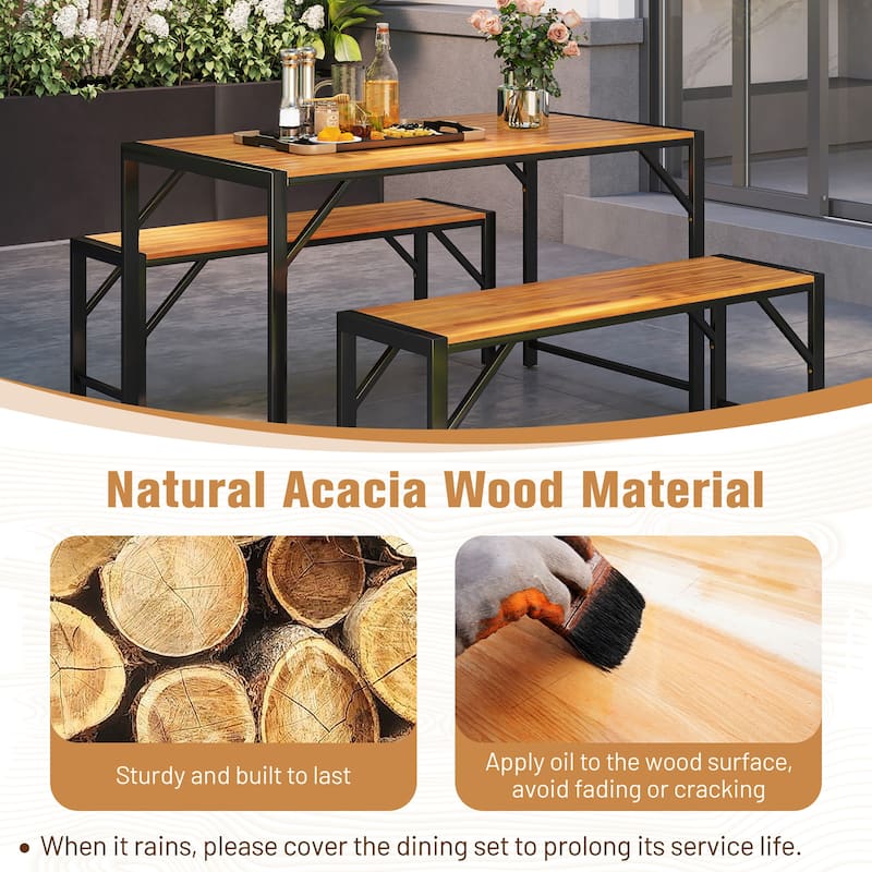 Gymax 3 PCS Patio Dining Set for 6 People 53'' Acacia Wood Picnic