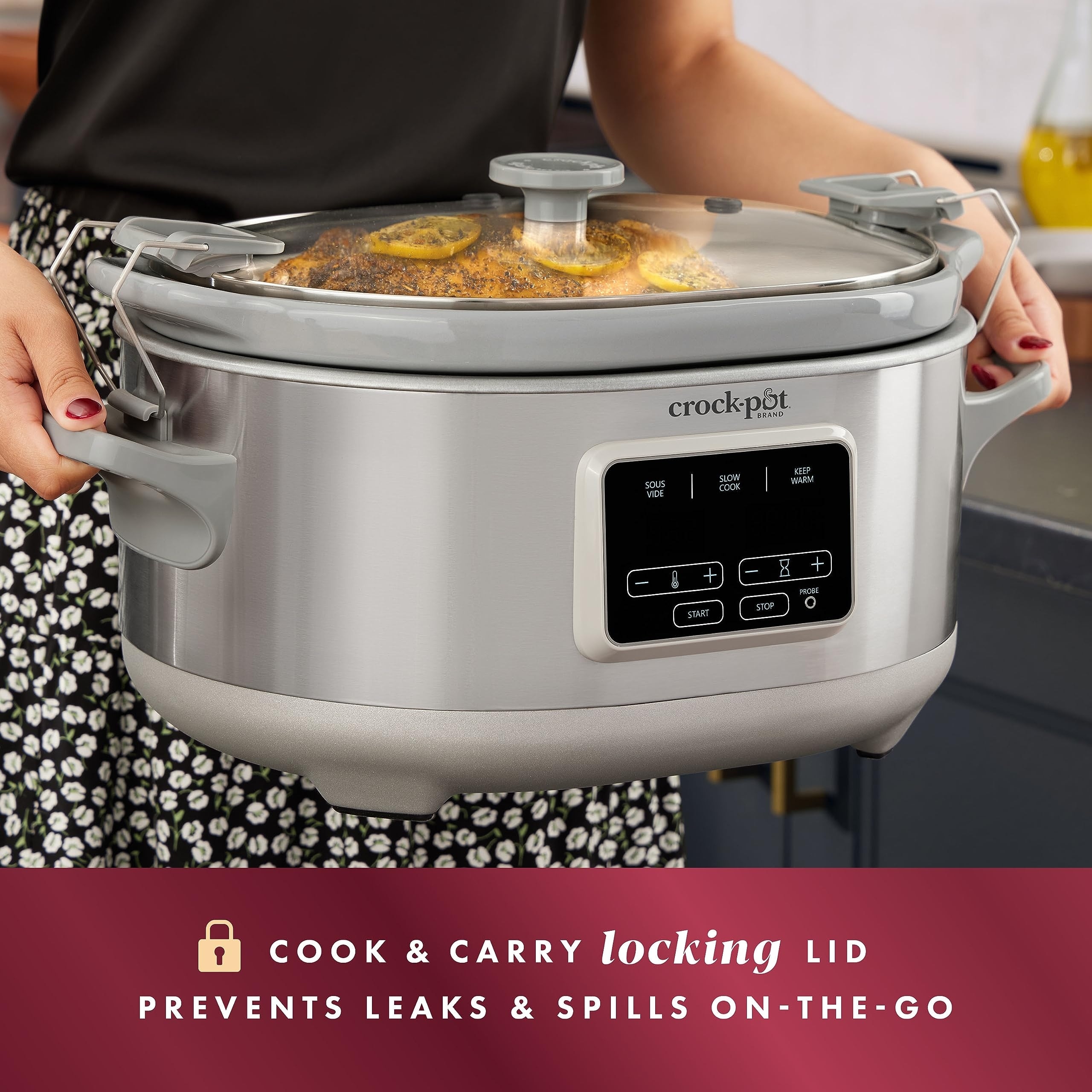 Crock-Pot 7-Quart Cook and Carry Programmable Slow Cooker, Grey