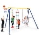 preview thumbnail 1 of 8, Gymax 4-in-1 Kids Swing Set Carbon Steel Swing Stand w/ Basketball Yellow - Kids