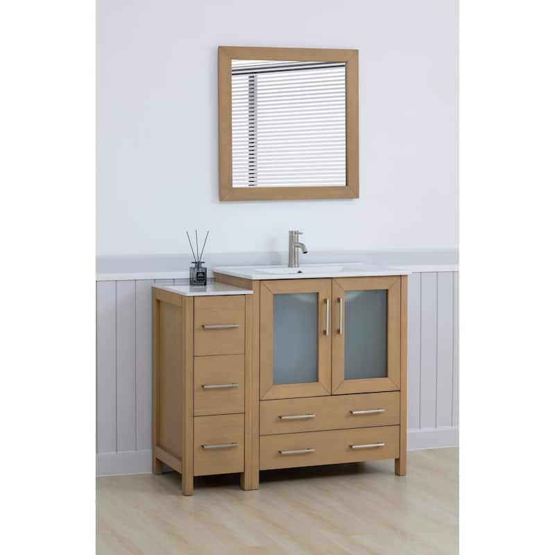Vanity Art 42 Inch Single Sink Bathroom Vanity Set 5 Dove-Tailed Drawers 1 Cabinets 1 Shelf, Soft-Closing Doors with Free Mirror