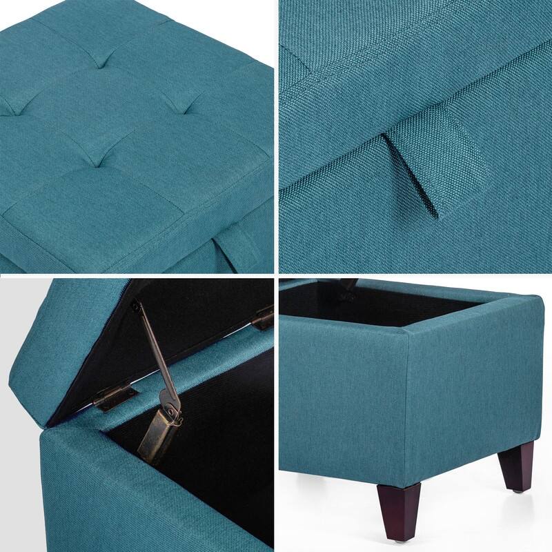 Adeco Square Fabric Storage Ottoman with Tufted Flip Top