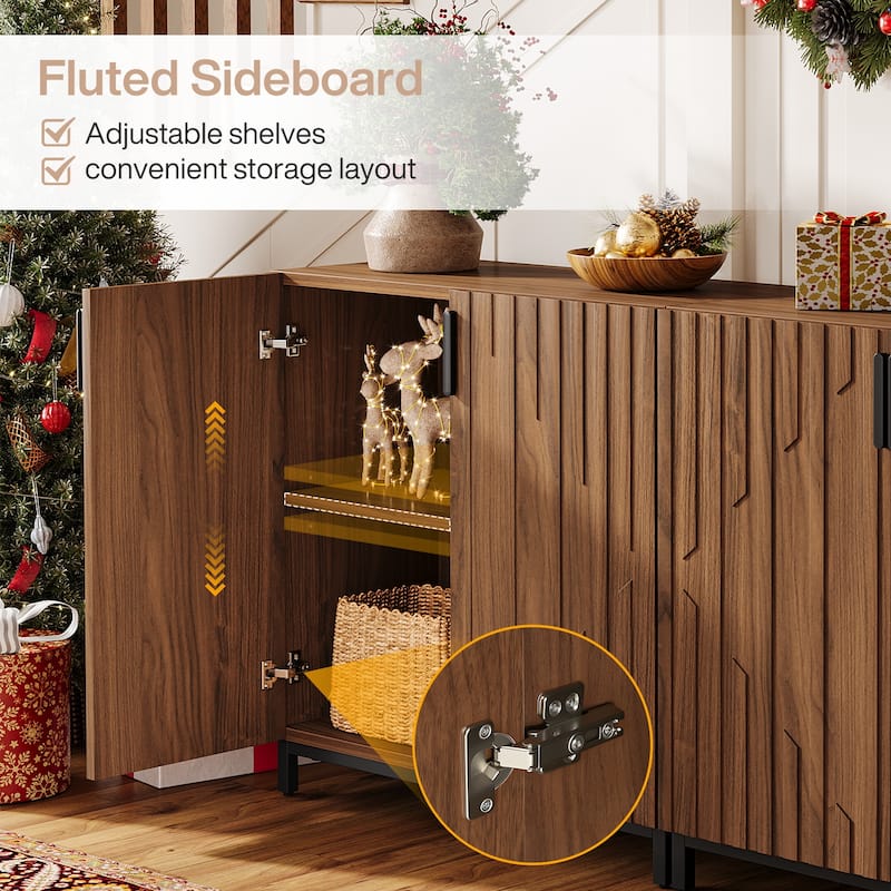 Fluted Sideboard Buffet Cabinet, 59" Modern Buffet Table