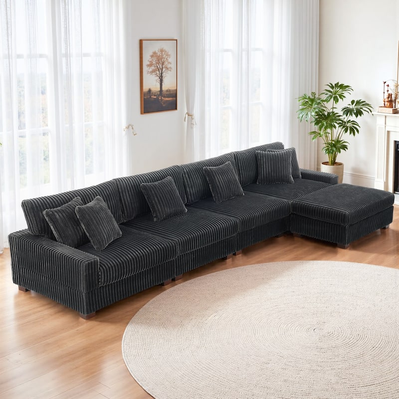 Anne 150" W Upholstered Plush Corduroy Modular Sectional Sofa