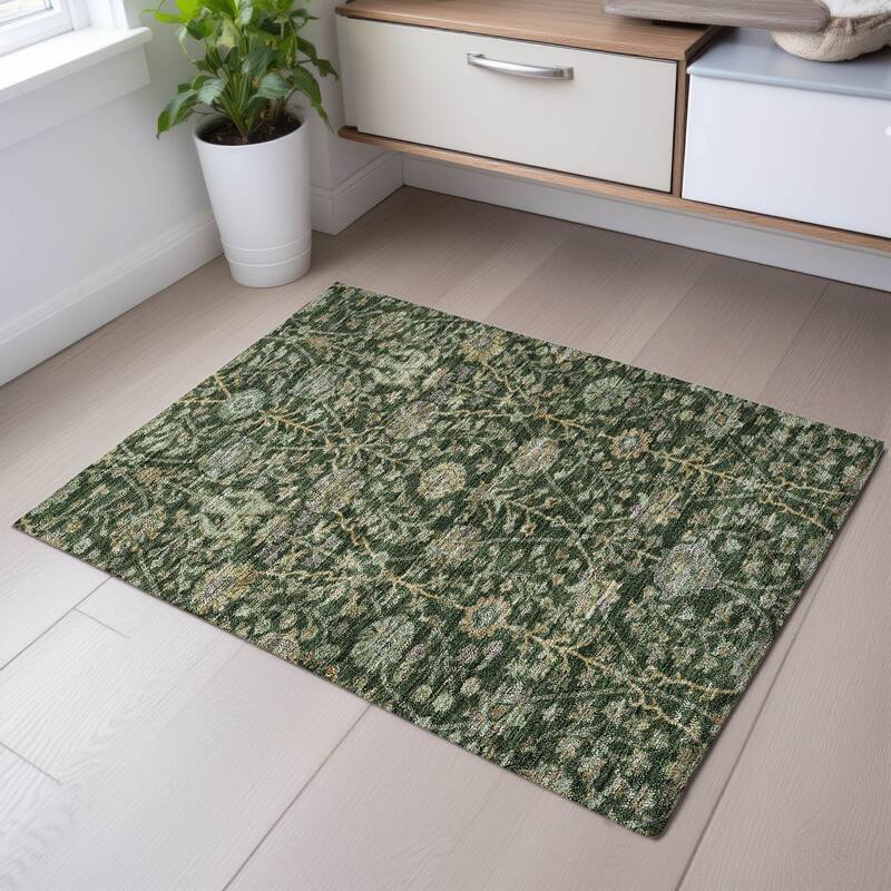 Premium Washable Super Soft Classic Traditional Mayfield Rug - Green - 1'8" x 2'6"