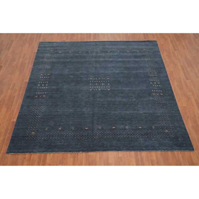 Hand Knotted Oriental 100% Wool Carpet Tribal Animal Pictorial Navy Blue & Blues Gabbeh Area Rug - 9' 11'' X 10' 0''