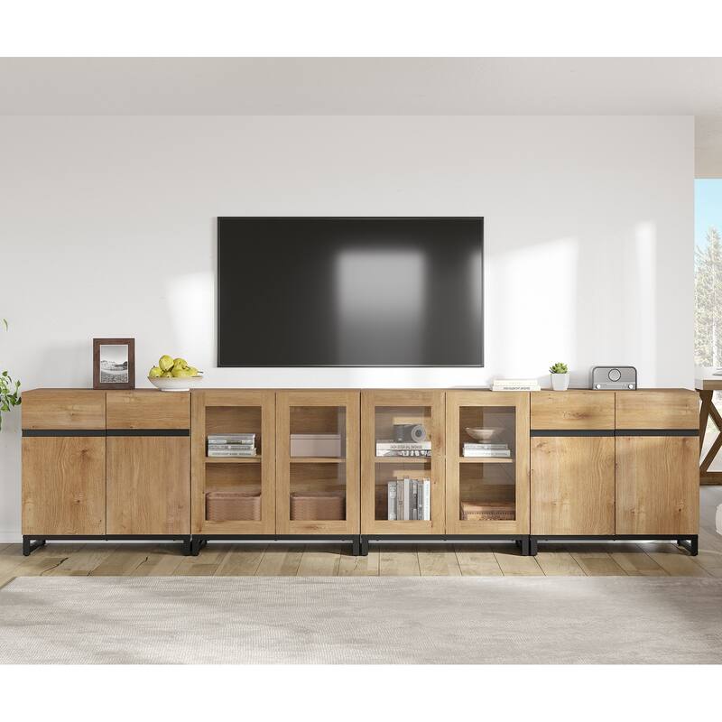 4-in-1 TV Stand for 120" TVs, Entertainment Center with Glass Doors & Metal Legs