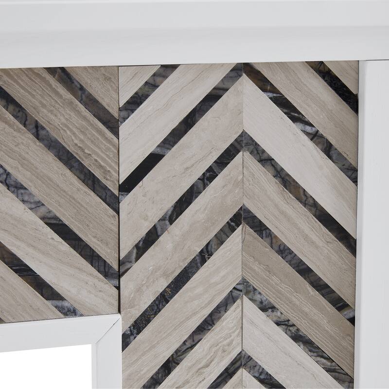 SEI Furniture Heidi Contemporary Electric Fireplace with Chevron Design White Marble Mantel