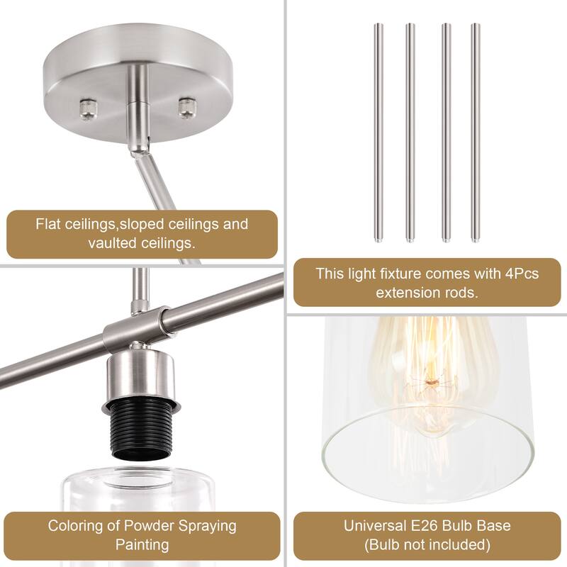 3-Light Adjustable Pendant Light Fixtures with Clear Glass Shade