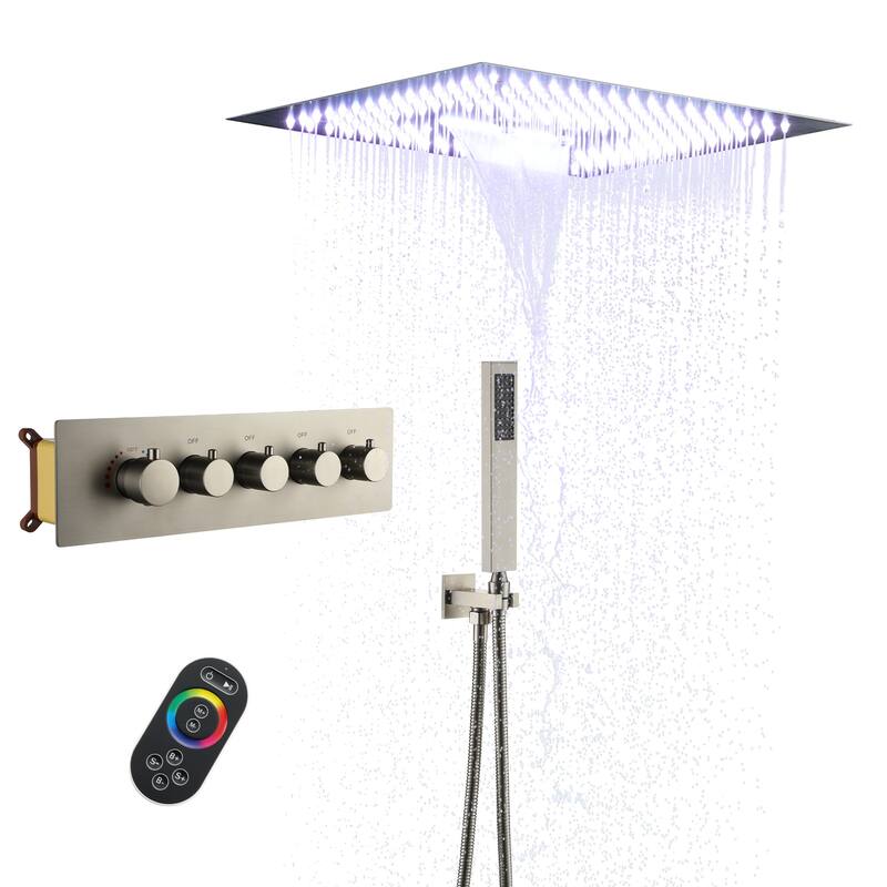 4 Functions Shower System with Multi-Function Remote Control 64 Color Lights - Brushed Nickel