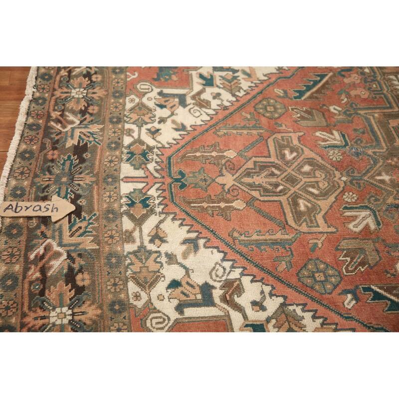 Hand Knotted Oriental 100% Wool Carpet Traditional Medallion Coral Heriz Area Rug - 10' 6'' X 7' 6''